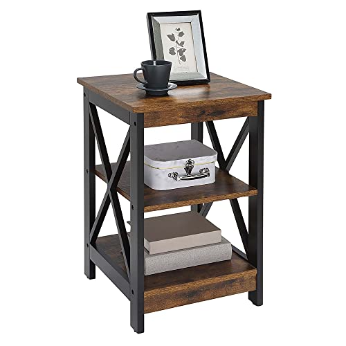 Convenience Concepts Oxford End Table with Storage Shelves, White Faux Marble/Black N969