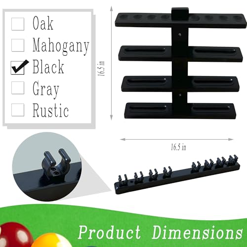 Wall-Mounted Pool Stick Holder Hardwood Rack for 8 Cues, Black Z37042