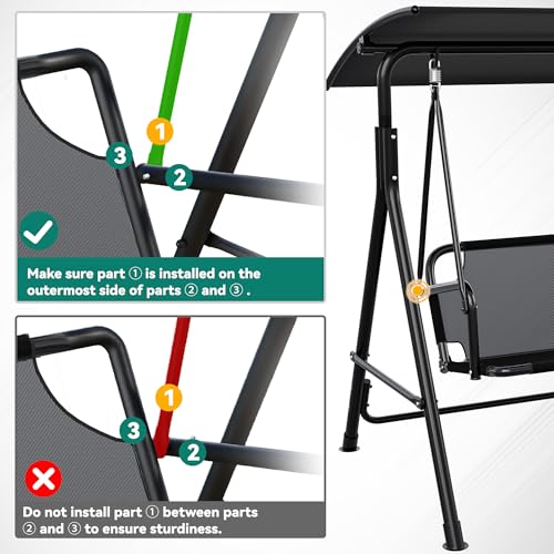 YITAHOME Outdoor Patio Swing Chair 3 Person with Adjustable Canopy, Black P266