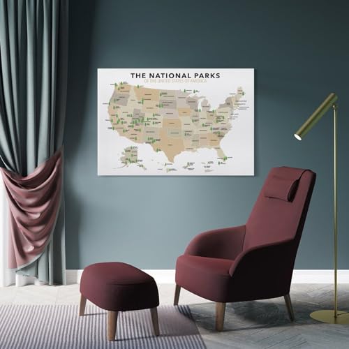 National Parks Map of America Canvas Wall Art Poster 16x24in Unframed W933802