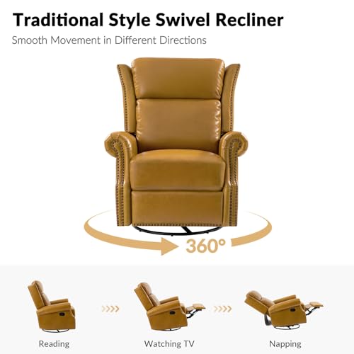 HULALA HOME Genuine Leather Swivel Rocker Recliner with Footrest R123029