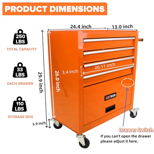 5-Drawer Rolling Tool Cart with Wheels, Black V51953