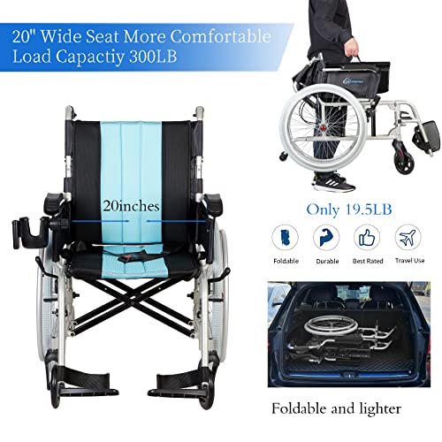 Ultra Lightweight Wheelchair 20" Seat for Adults Foldable Portable Magnesium O122