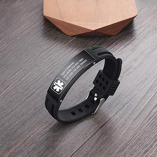 Personalized Medical Alert Silicone ID Bracelets Adjustable Waterproof S329367