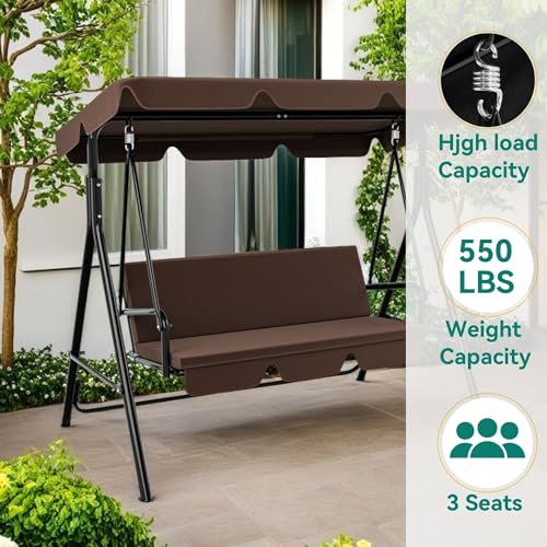 YITAHOME Outdoor Patio Swing Chair 3 Person with Adjustable Canopy, Black P266