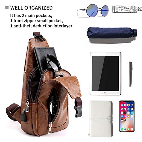 Seoky Rop Men Sling Bag Anti Theft Leather Crossbody with USB Charge Port J425