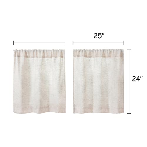 Valea Home Waffle Linen Kitchen Curtains 24 Inch Natural 2 Panels O4494