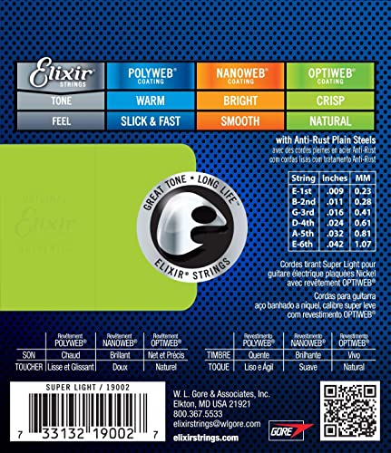 Elixir Electric Guitar Strings, 2 Sets + 1 Bonus Pack, Super Light .009-.042 S5103