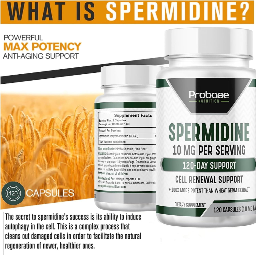Spermidine 3HCL 10mg 120 Capsules - Telomere Health and Aging Support K807983