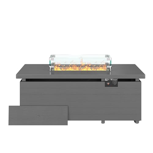 Sundale Outdoor 51 Inch Rectangle Propane Fire Pit Table with Glass Wind Guard, Gray T94945