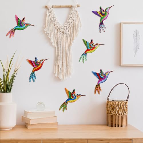 6Pcs Metal Hummingbird Wall Art Colorful Hanging Sculptures for Garden Patio G3140