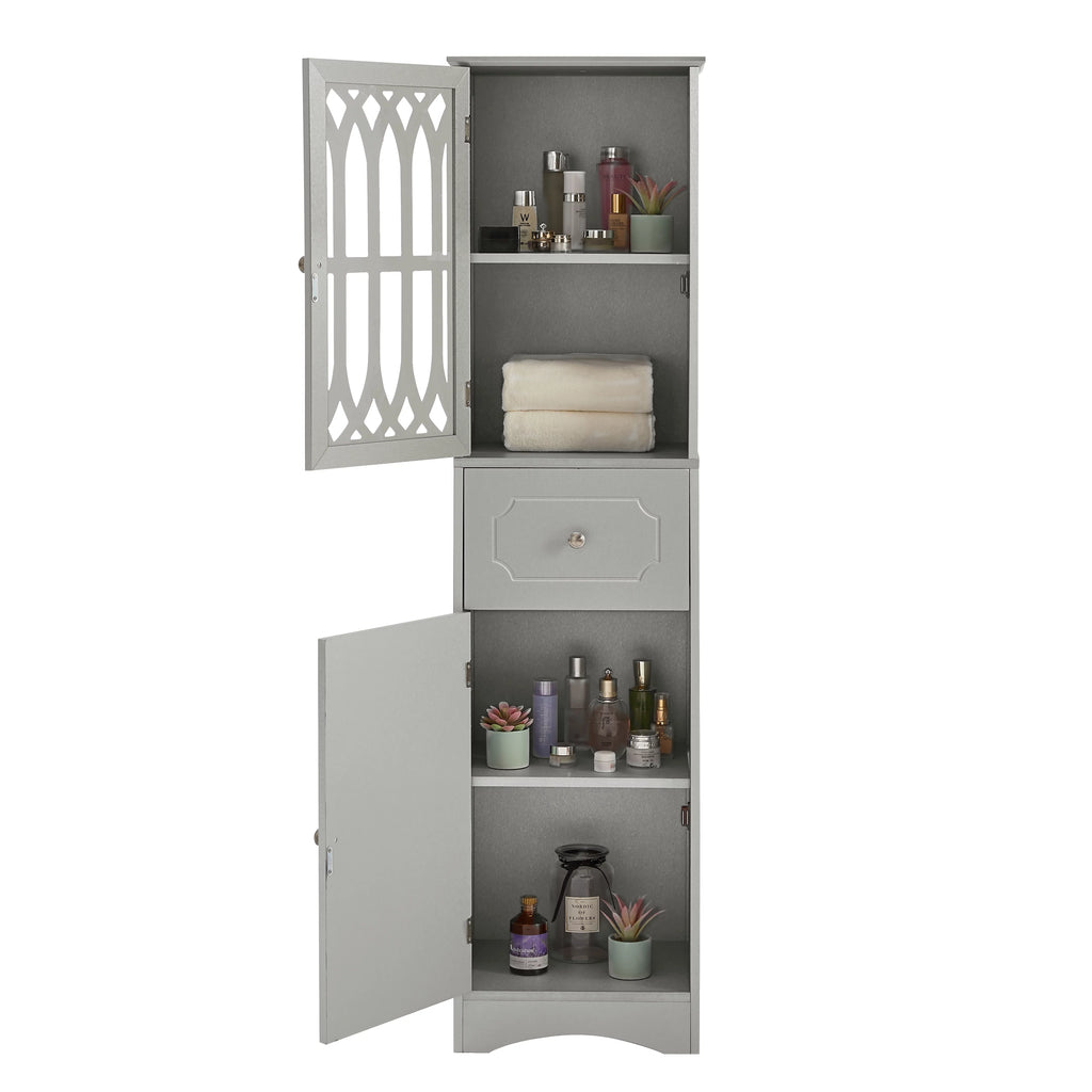 Modern Tall Bathroom Storage Cabinet with Doors and Drawers V259093