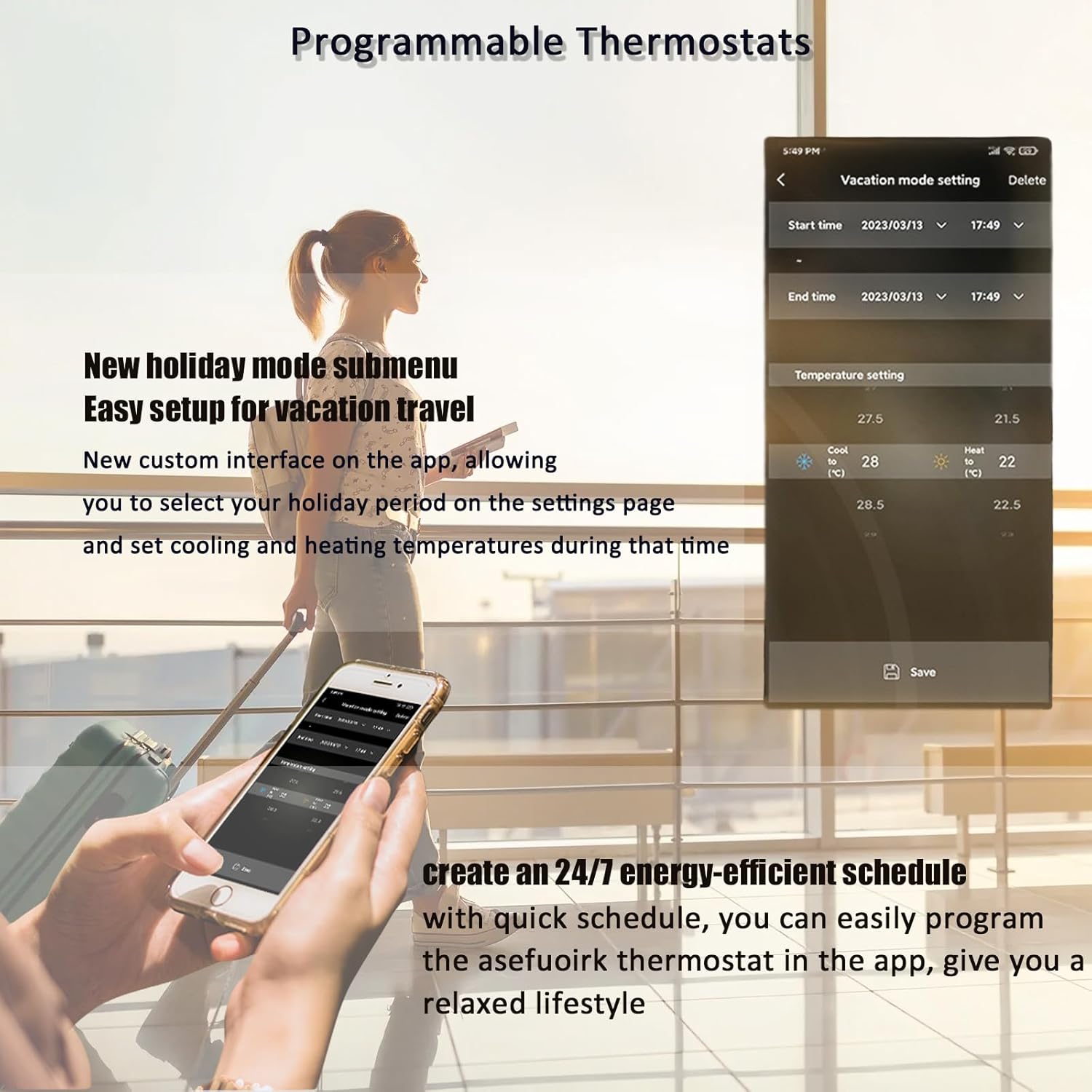 Smart Thermostat with App, WiFi, C-Wire Adapter Included, LCD Color Screen Q853