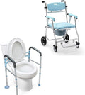 OasisSpace Stand Alone Toilet Safety Rail and Folding Shower Commode Wheelchair-Heavy Duty Medical Toilet Safety Frame for Elderly, Handicap and Disabled - Adjustable Bathroom Toilet Handrails Grab Ba
