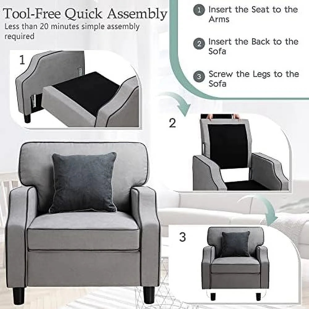TJUNBOLIFE Accent Chair Modern Upholstered Fabric Armchair Light Gray F618