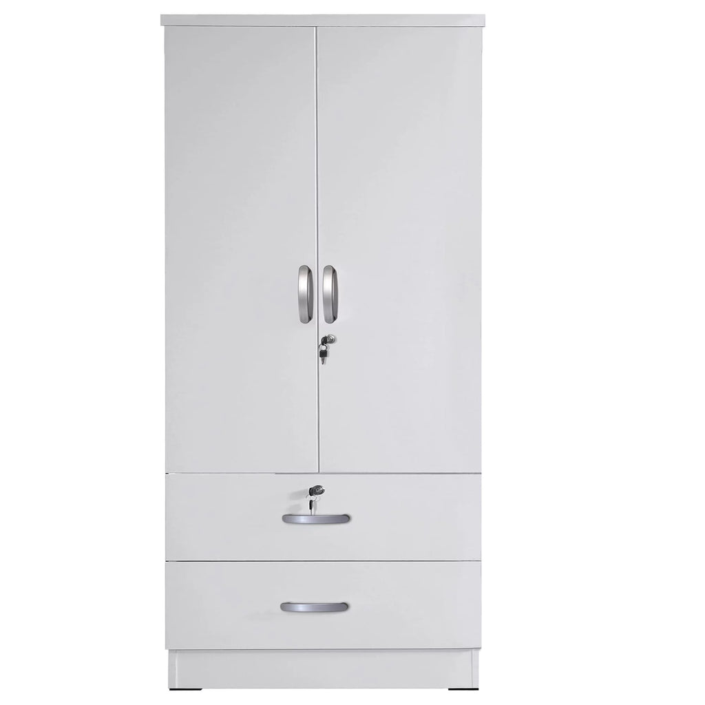 Grace Wood 2-Door Wardrobe Armoire with 2-Drawers White J3816