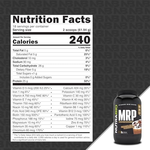 NutraBio MRP Complete Meal Replacement Protein Powder, Chocolate, 2.5lbs B314454