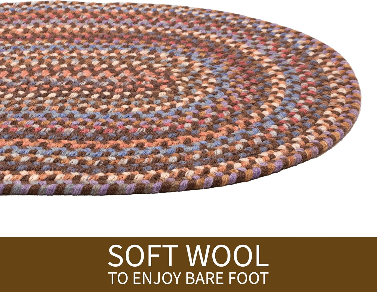 Tribeca Soft Wool Braided Rug Walnut Brown 20" x 30" Oval U70225