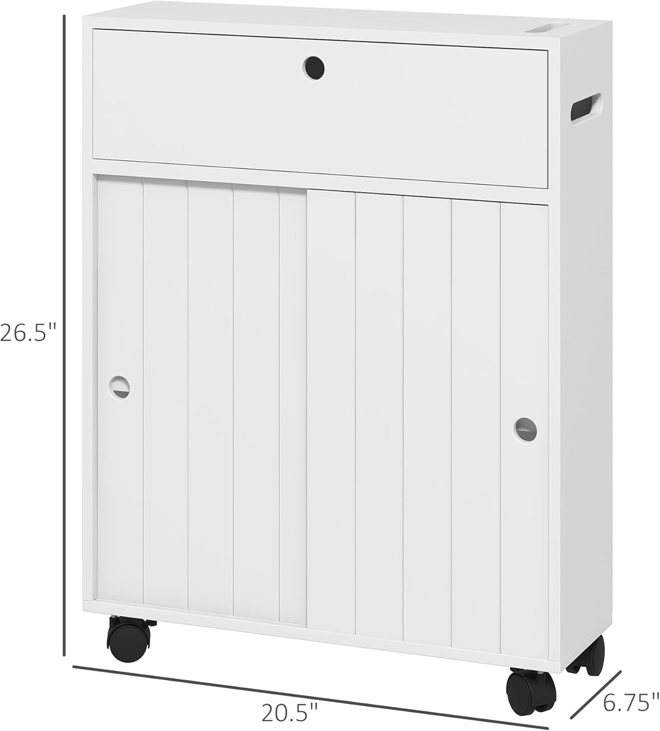 kleankin Toilet Paper Cabinet, Slim Bathroom Storage with Rolling Wheels, White K6711