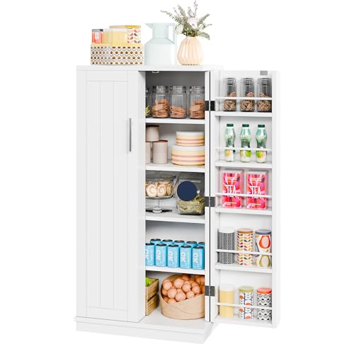 Meilocar 47in Wooden Pantry Cabinet with Doors & Adjustable Shelves, Black R582486