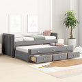 Twin Size Modern Velvet Upholstered Daybed with Twin Size Trundle and 3 Storage Drawers, Wooden Daybed Sofa Bed Frame with Slat Support for Kids Teens Adults, No Box Spring Needed (Gray)
