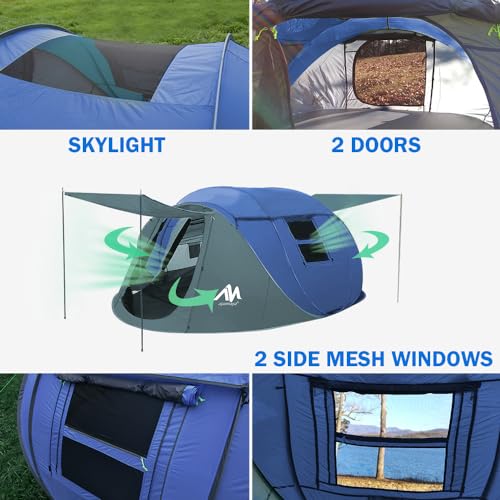 4 Person Pop Up Tent for Camping - AYAMAYA Waterproof Instant Family Tent with Skylight and Removable Rainfly I990