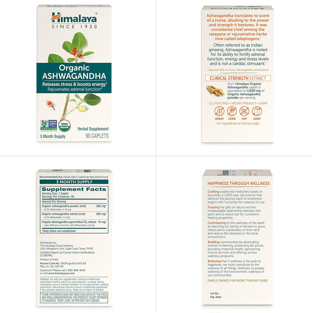 Himalaya Organic Ashwagandha Herbal Supplement, 90 Caplets T36190