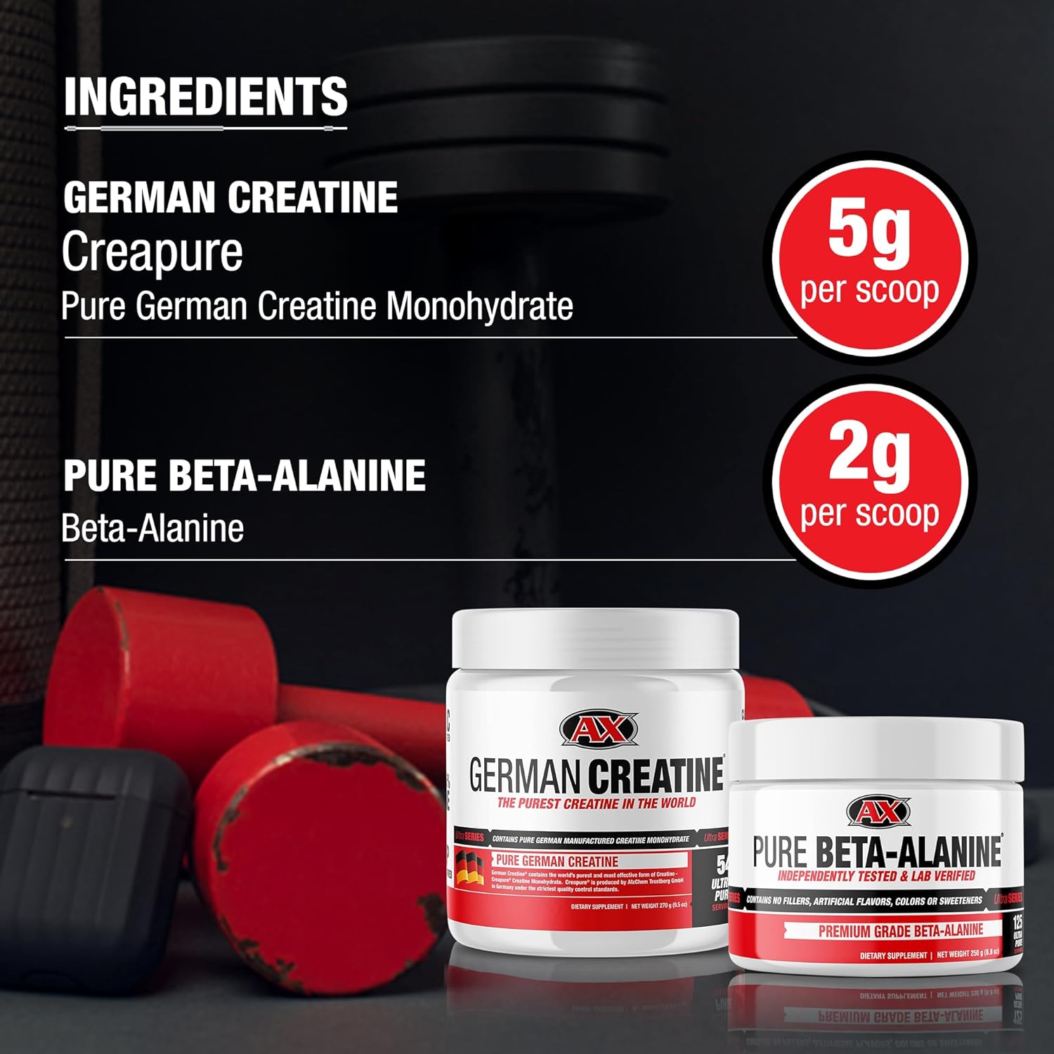 AX Pure Creapure Creatine Monohydrate 270g and Beta Alanine Powder 250g H249