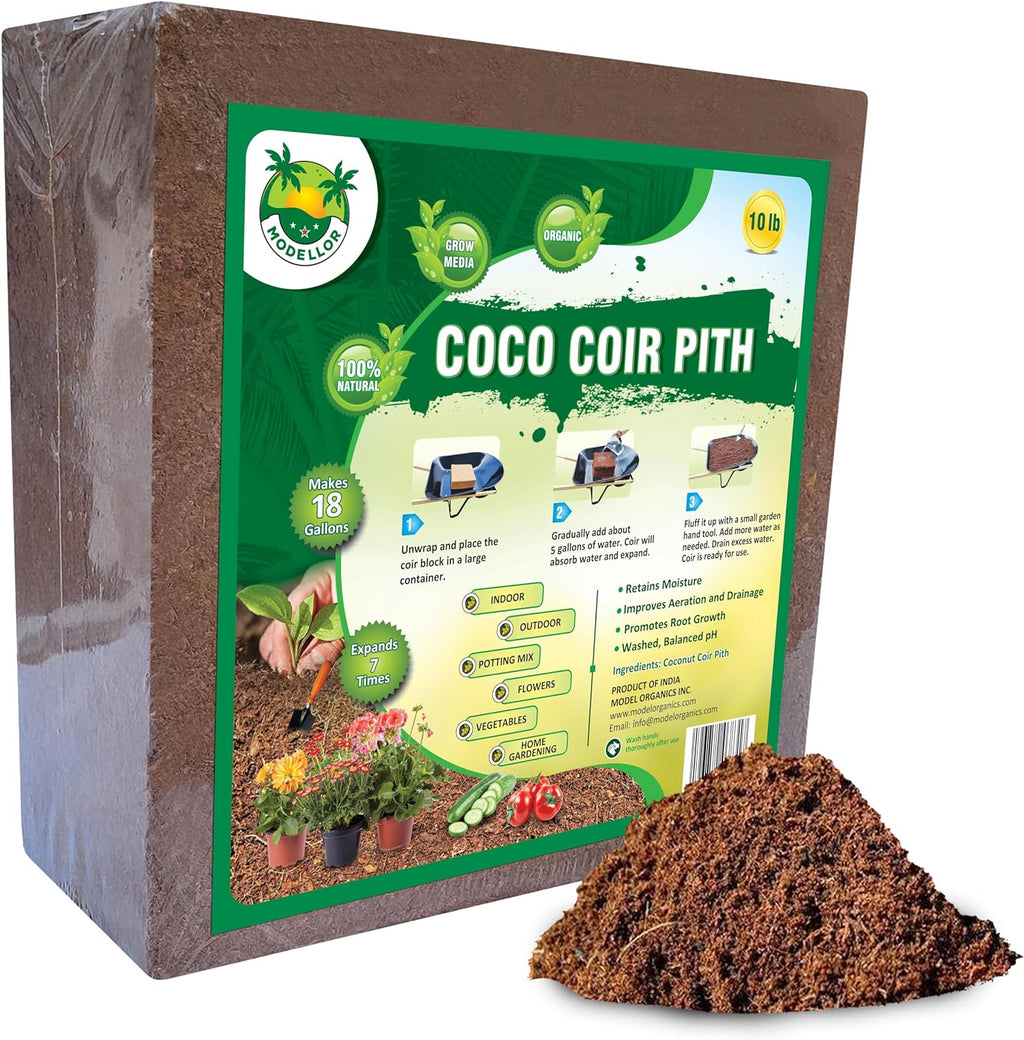 Premium Coco Coir Brick 10 lb., yields 18 to 20 gallons of Coir on Hydration, Organic, Super Washed, pH Balanced, Seed Starter, Gardening, Indoor, Outdoor use.