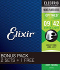 Elixir Electric Guitar Strings, 2 Sets + 1 Bonus Pack, OPTIWEB Super Light .009-.042#19002 BonusPack (2+1FREE)