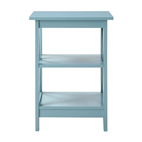 Convenience Concepts Oxford End Table with Storage Shelves, White Faux Marble/Black N969
