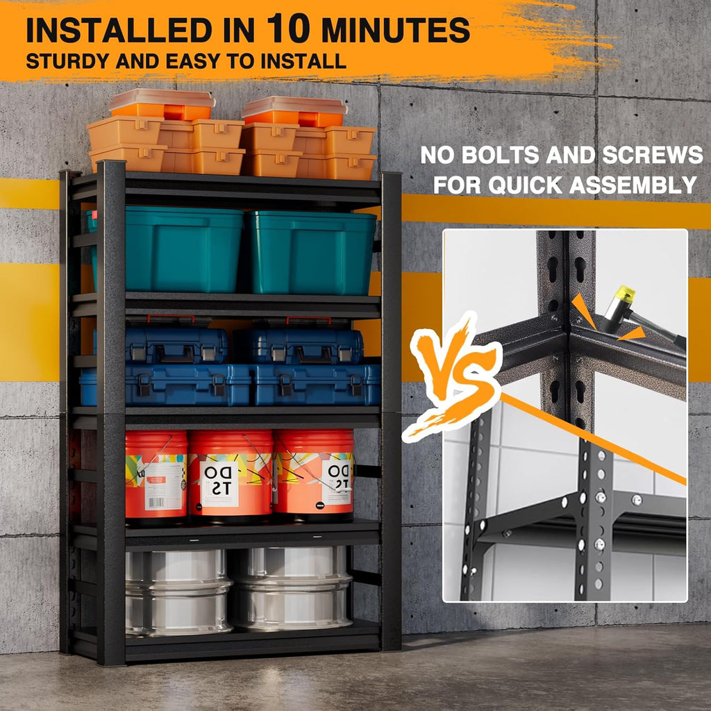 5 Tier Heavy Duty Garage Shelving, Adjustable Metal Storage Rack, 31.5" W x 15.7" D x 63" H K6219