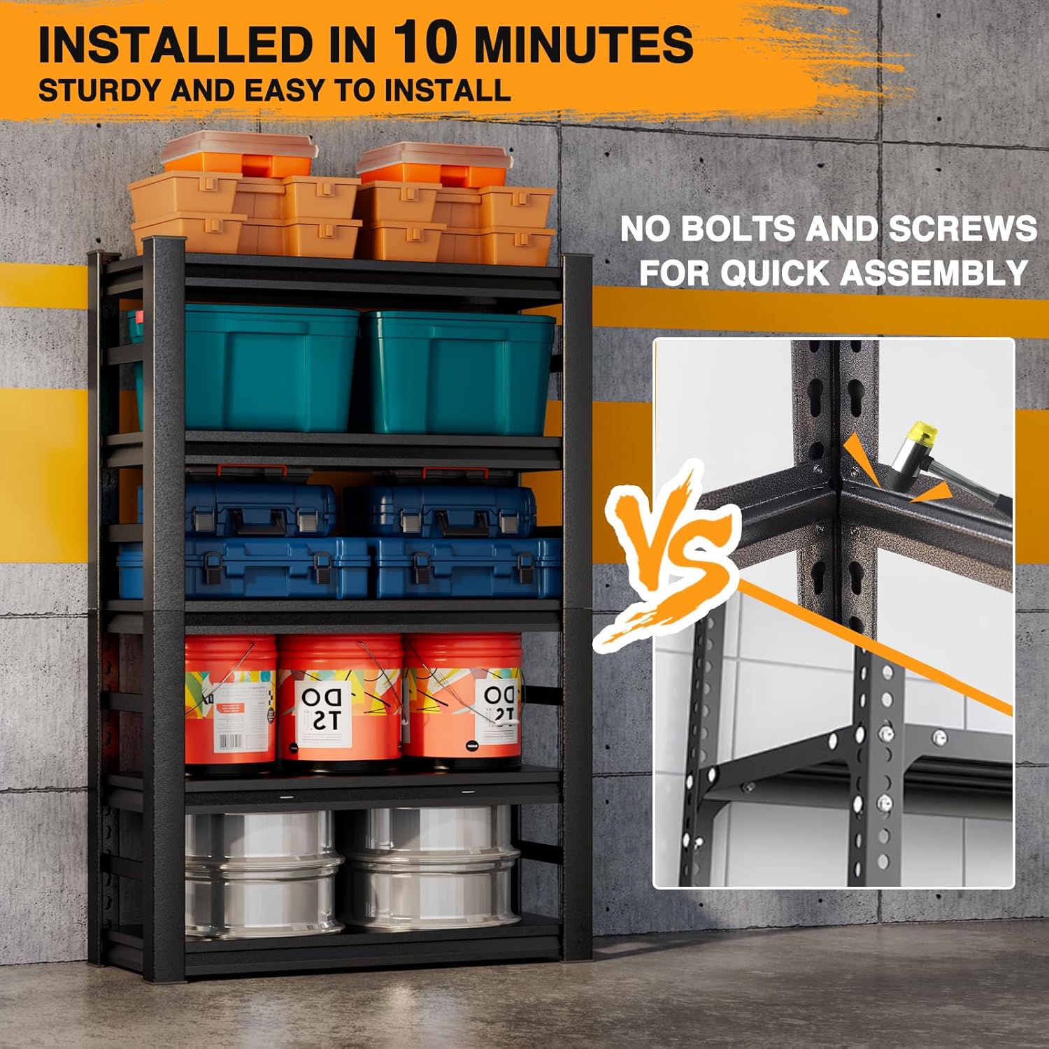 5 Tier Heavy Duty Garage Shelving, Adjustable Metal Storage Rack, 31.5" W x 15.7" D x 63" H K6219
