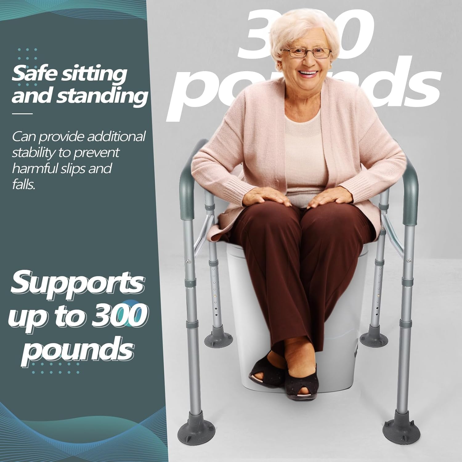 Toilet Safety Rails with Arms - Adjustable Heavy-Duty Stand Alone Support for Seniors C667382