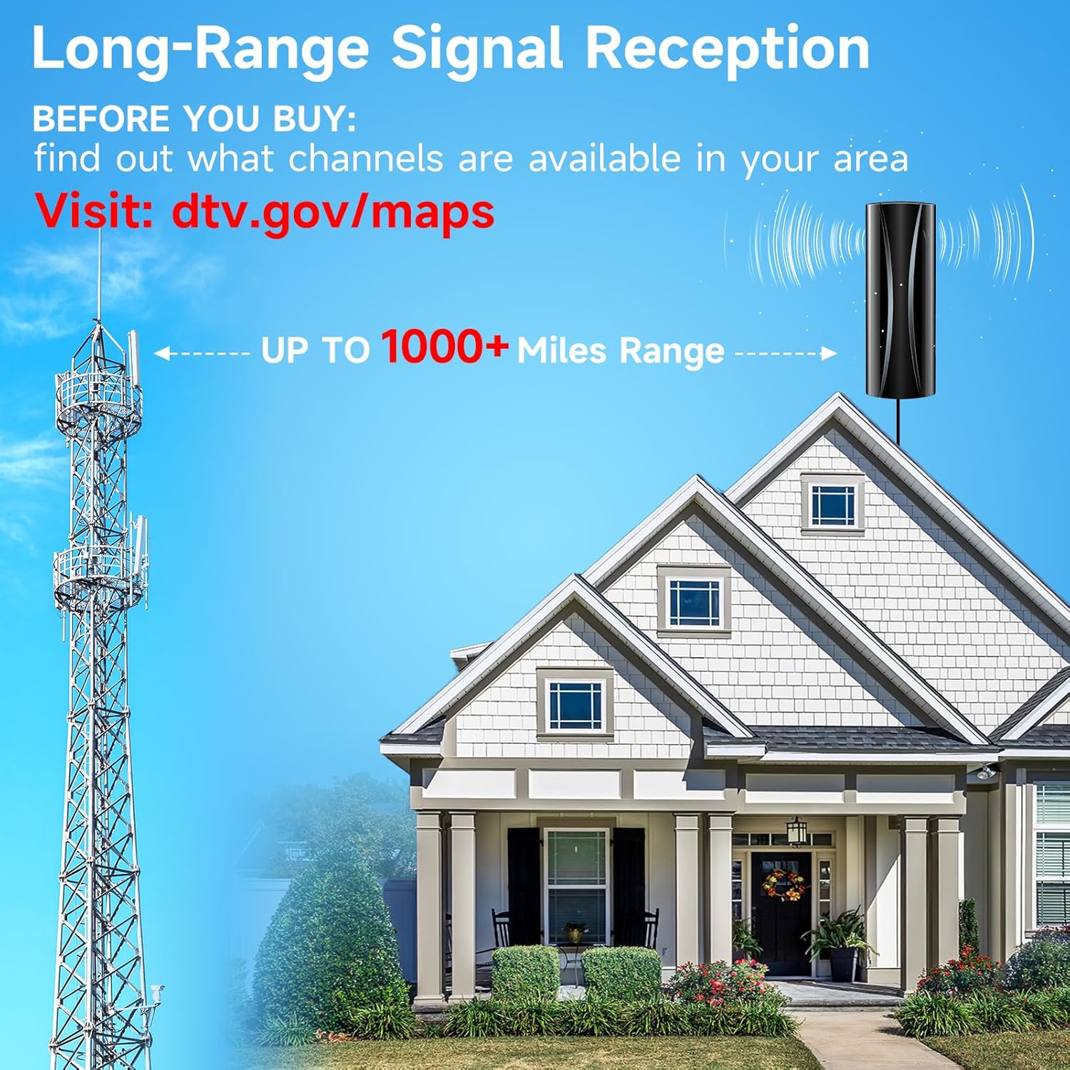 Digital TV Antenna Indoor 4K 1080p with Amplifier and Coaxial Cable V592