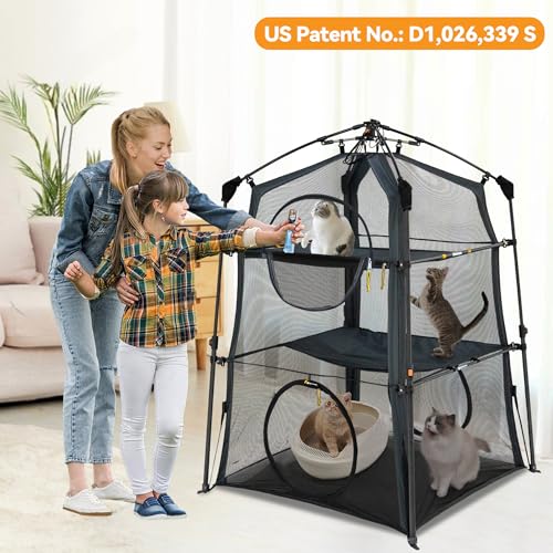 X-Large Catio Outdoor Cat Enclosure and Cat Tower Tent, 3-Tier Portable Foldable, Two Doors Z502328