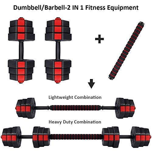 Adjustable Dumbbell Set of 2, 66LB Barbell Weight Set with Connecting Rod for Home Gym E30460