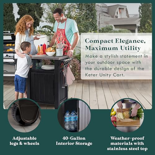 Keter Outdoor Rolling Table Cart with Wheels, Dark Brown V22486