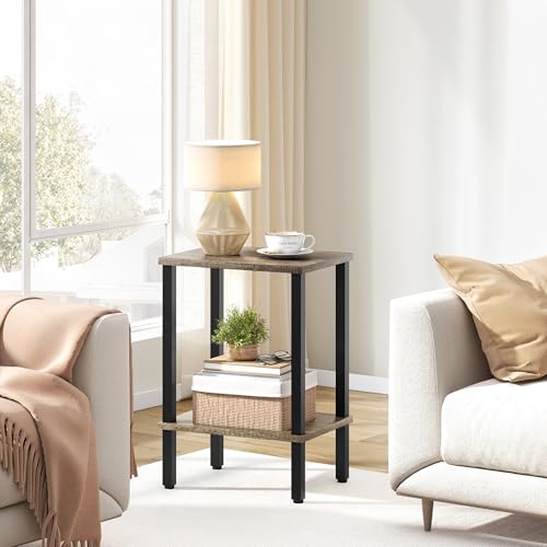 Rustic Brown 2-Tier Narrow End Table with Storage Shelf S446