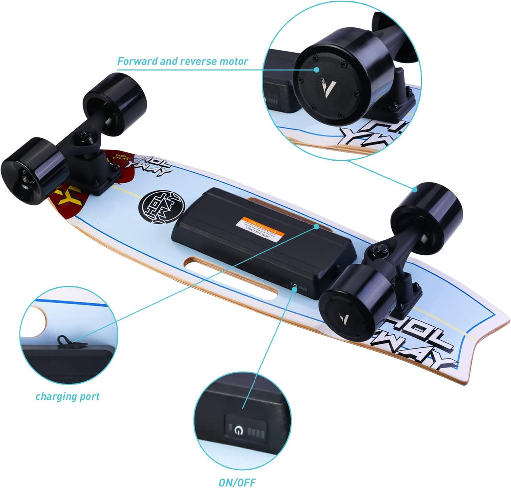 Electric Skateboard Longboard with Remote Control, 350W Hub Motor, 13 MPH O1305