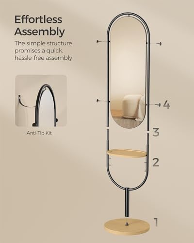 SONGMICS Full-Length Floor Mirror, 3-in-1, Standing, Oak Beige and Ink Black G63552