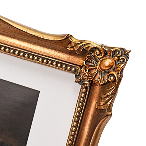 Vintage 11x14 Picture Frame with Embossed Flower Design, Black Ornate, 8x10 with White Mat I94883