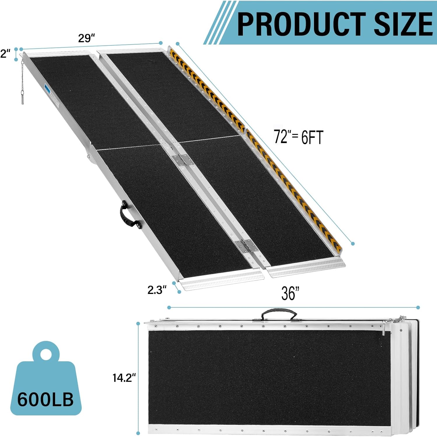 Portable Wheelchair Ramp 6FT, Non-Slip Aluminum Folding Ramp for Home Steps W713796