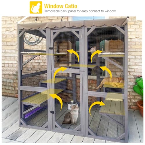 Aivituvin Cat House Outdoor Catio with Large Door, Wooden Cat Cage Indoor Playpen, 70 Inch I919236