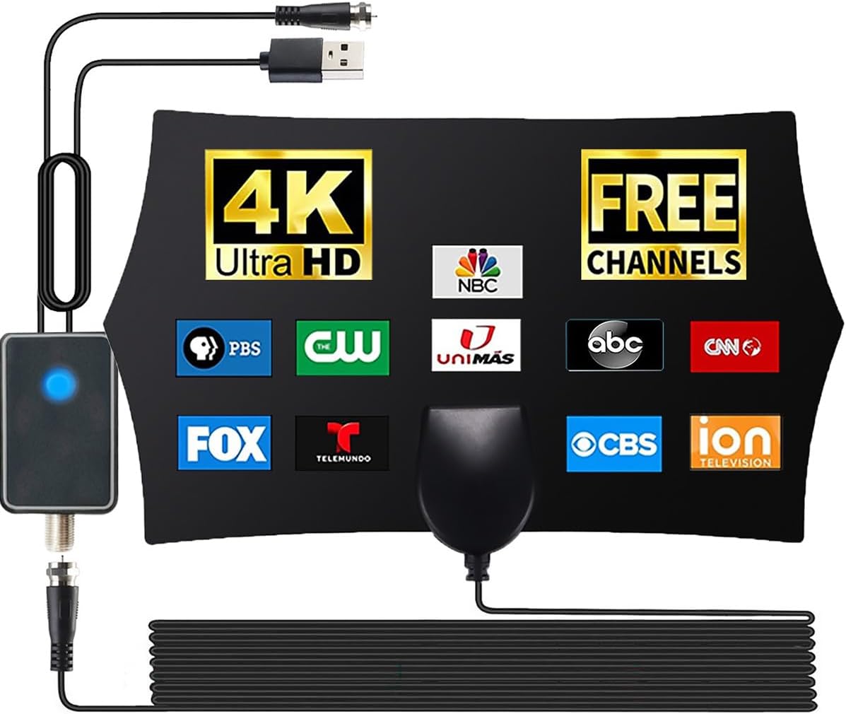 TV Antenna, Antenna for Smart TV, Digital Antenna for Smart TV Indoor - 2024 TV Antenna for Local Channel 400+ Miles Range with Powerful Amplifier Signal Booster, Support All TV, 16ft Coax Cable