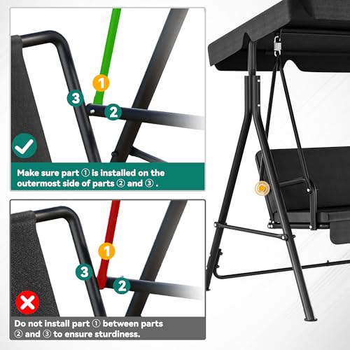 YITAHOME Outdoor Patio Swing Chair 3 Person with Adjustable Canopy, Black P266