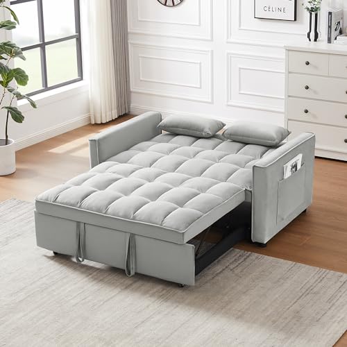 Homtique Pull Out Sleeper Sofa Bed, 55" Tufted Velvet Convertible Loveseat Futon V827