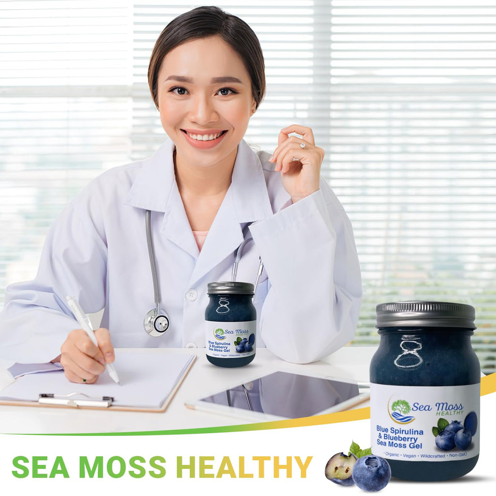 Sea Moss Gel Wild Harvested Non-GMO Vegan Blue Spirulina Blueberry 16 oz B850219