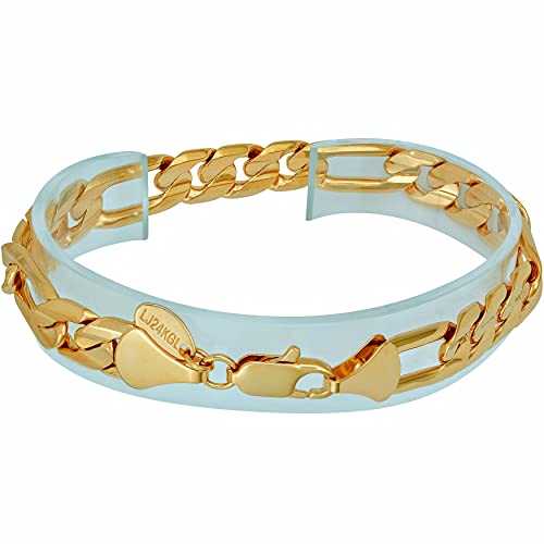 LIFETIME JEWELRY 9mm Figaro Chain Bracelet 24k Real Gold Plated M4432