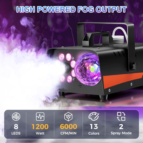 1200W Fog Machine with Disco Ball Lights, 6000CFM, Wireless Remote J511503